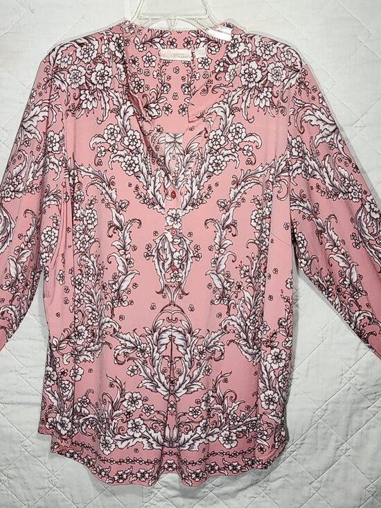 Belle by Kim Gravel Tops - Belle by Kim Gravel Top Pink Floral Half Button Down Top, 1X